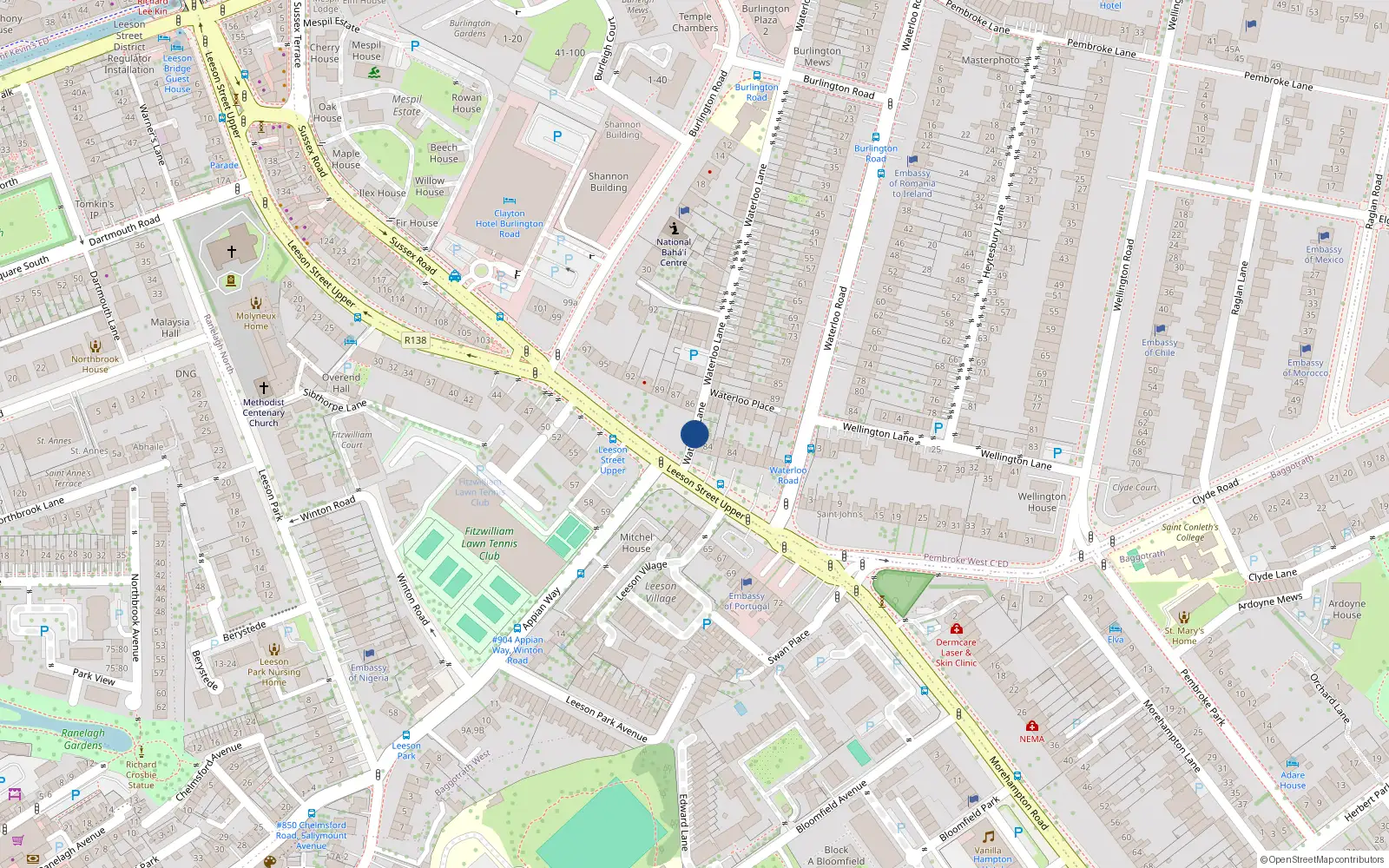 Overhead map showing the location of 81 Waterloo Lane, Dublin 4