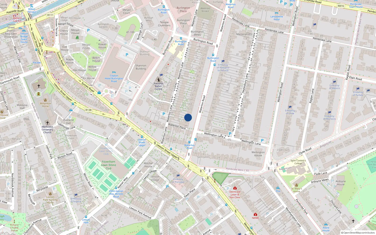 Overhead map showing the location of 81 Waterloo Road, Dublin 4