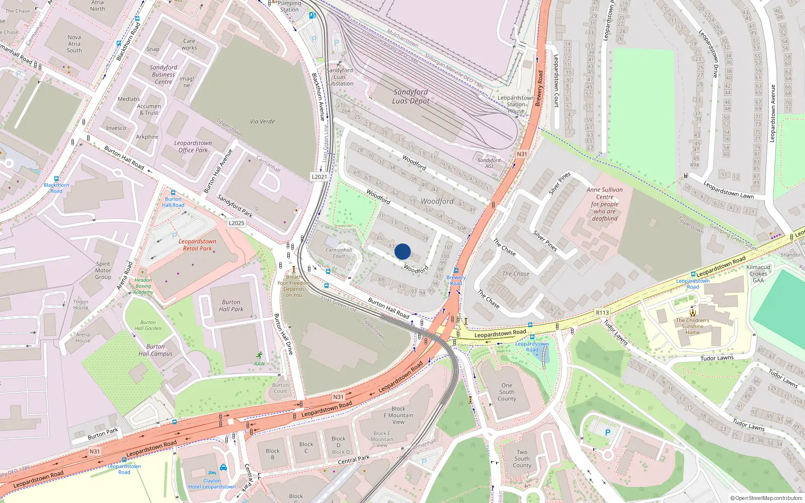 Overhead map showing the location of 81 Woodford, Brewery Road, Blackrock