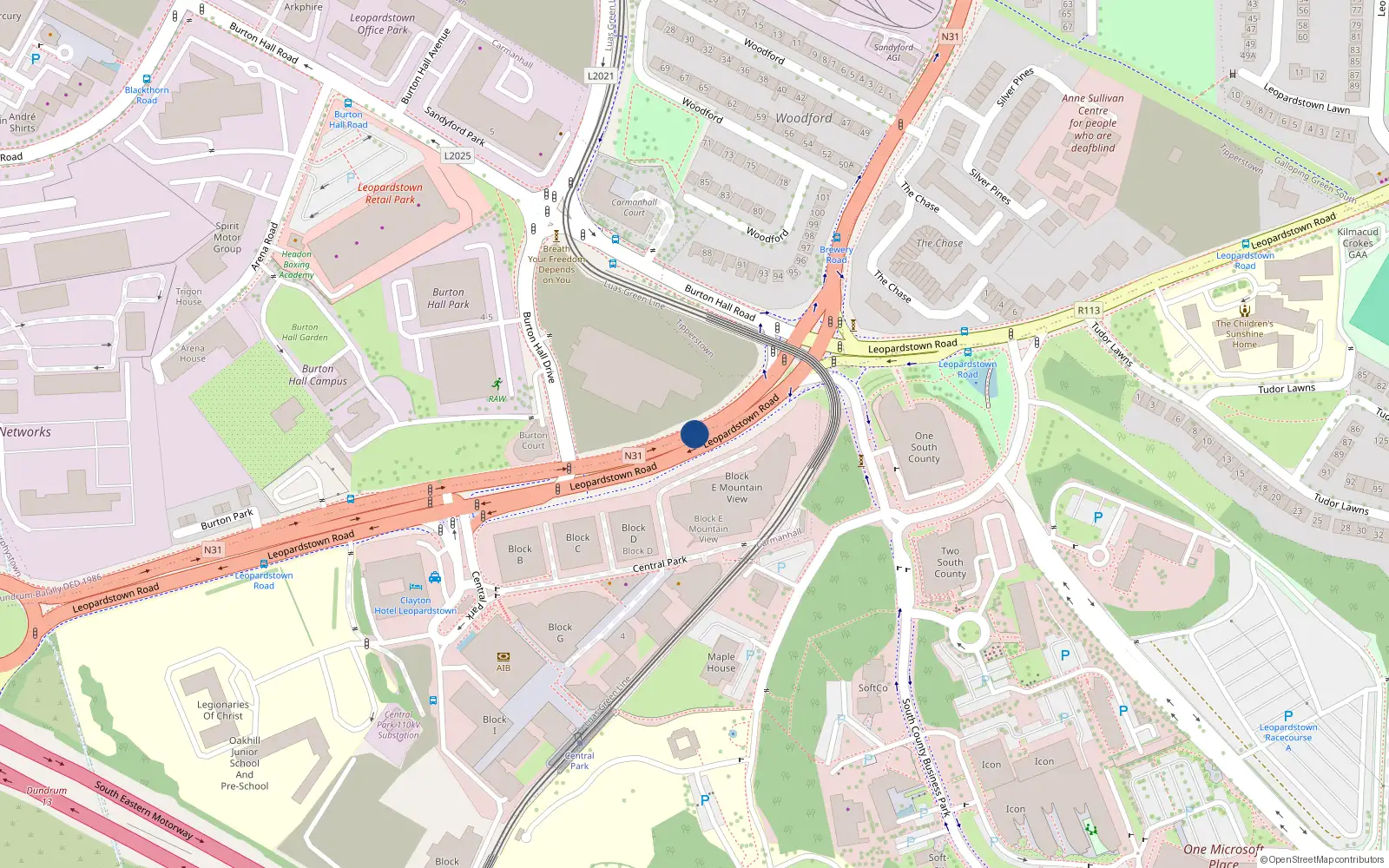 Overhead map showing the location of 815000, Leopardstown Road, Foxrock