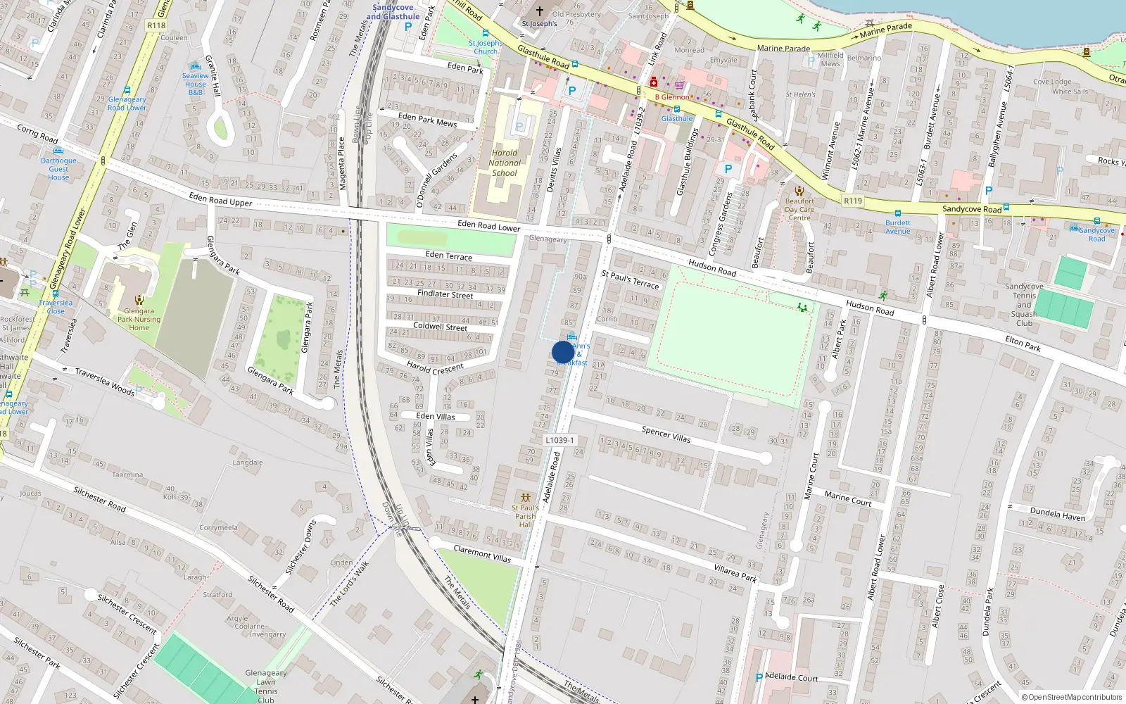Overhead map showing the location of 82 Adelaide Road, Co. Dublin