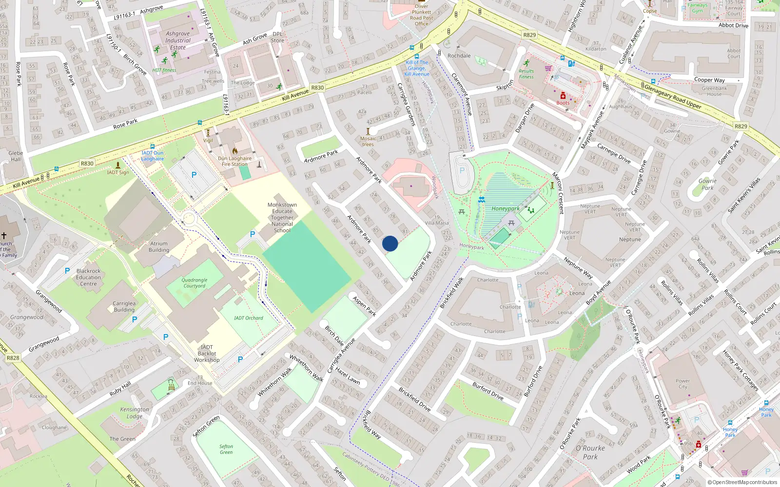 Overhead map showing the location of 82 Ardmore Park, Dublin