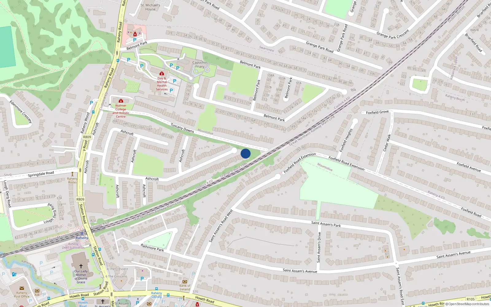 Overhead map showing the location of 82 Ashcroft, Dublin 5