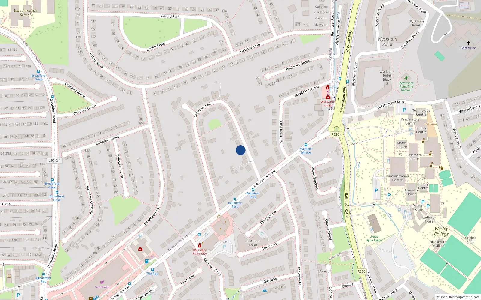 Overhead map showing the location of 82 Ballinteer Park, Dublin 16