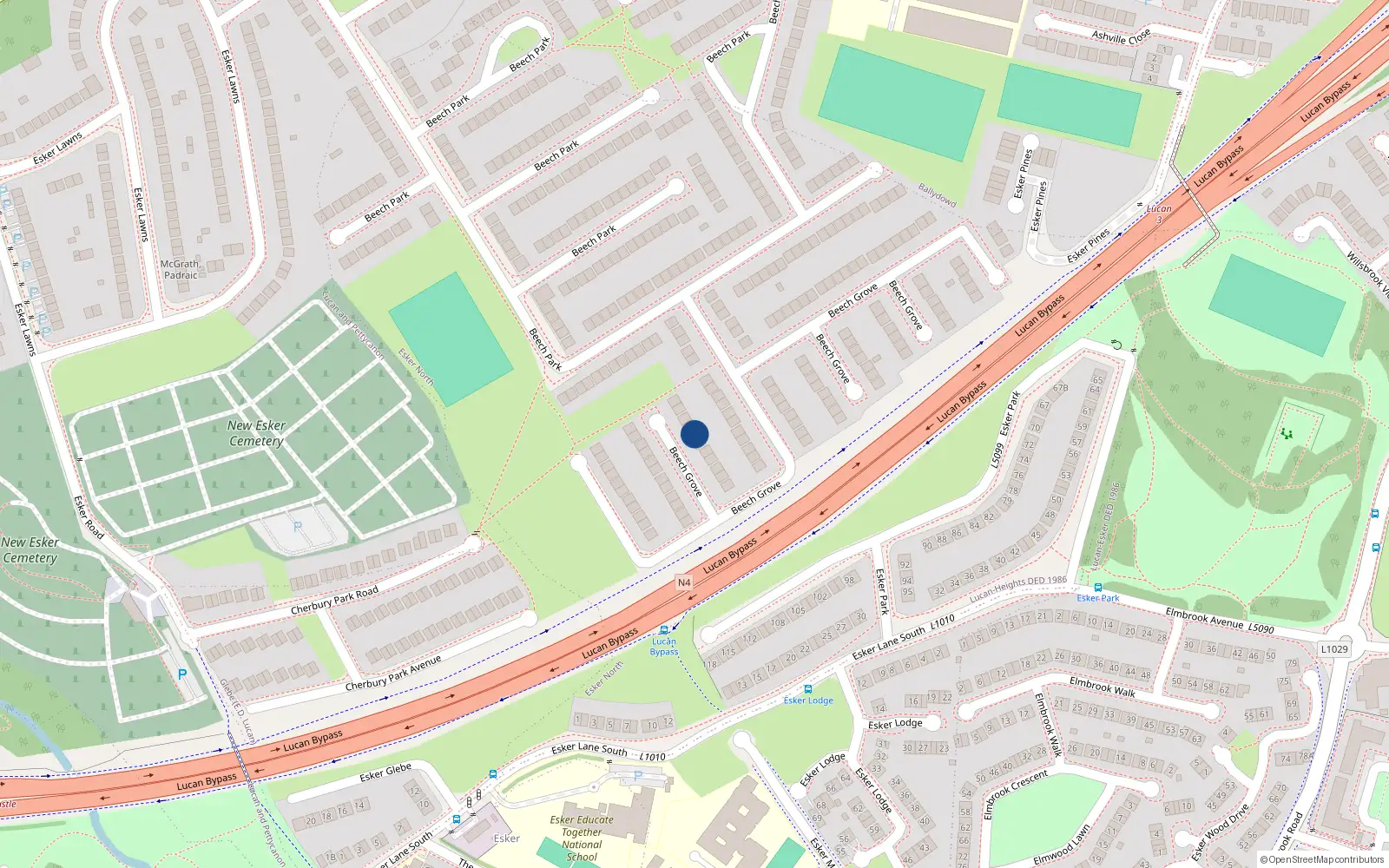 Overhead map showing the location of 82 Beech Grove, Lucan