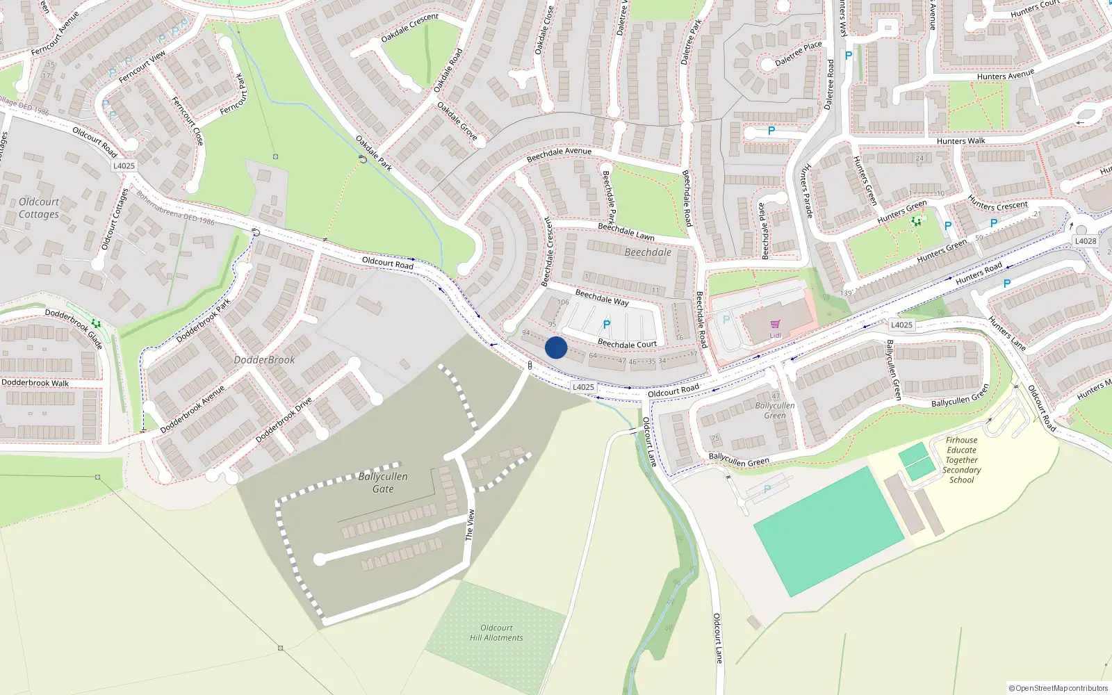 Overhead map showing the location of 82 Beechdale Court, Firhouse