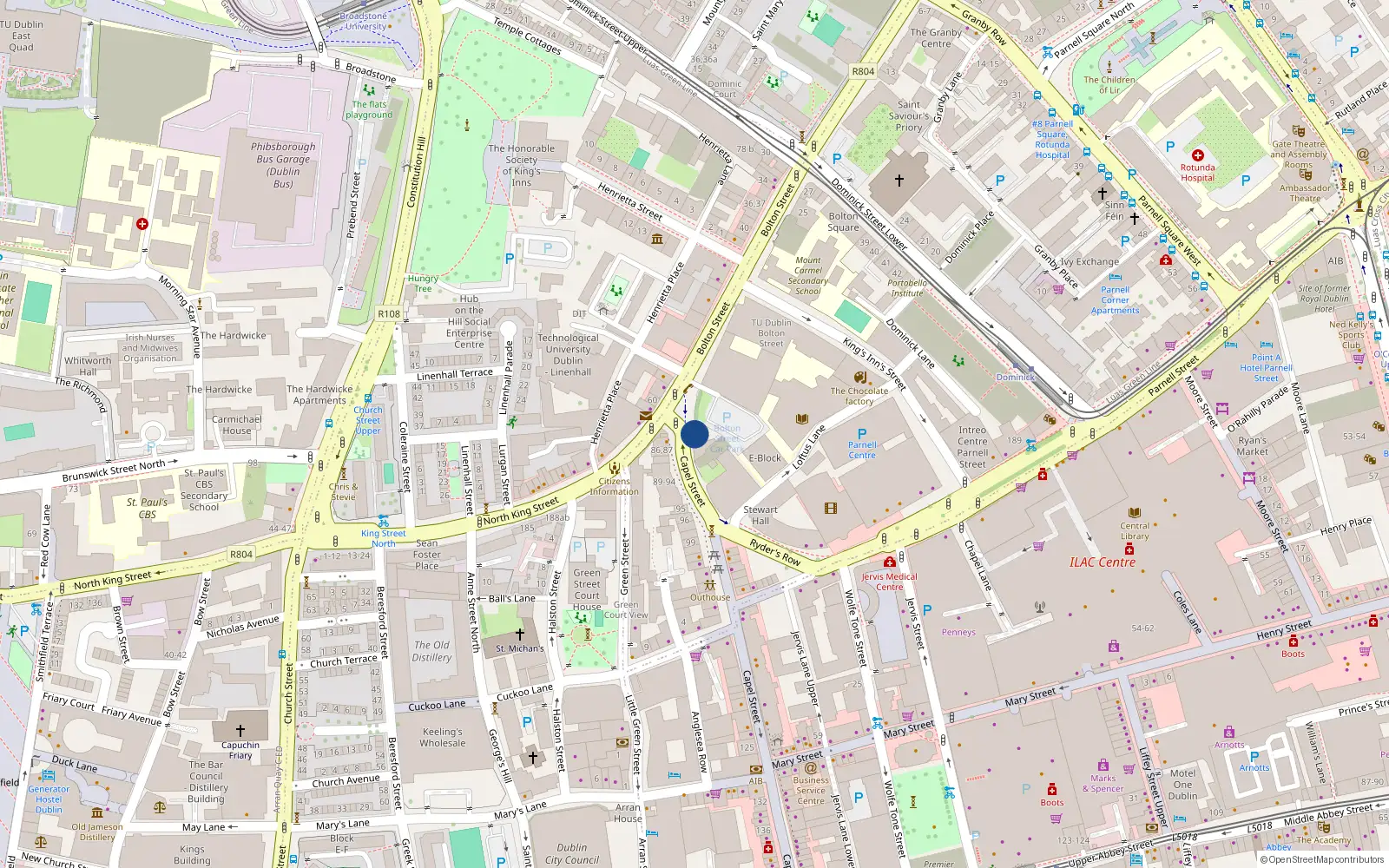 Overhead map showing the location of 82 Capel Street, Dublin 1