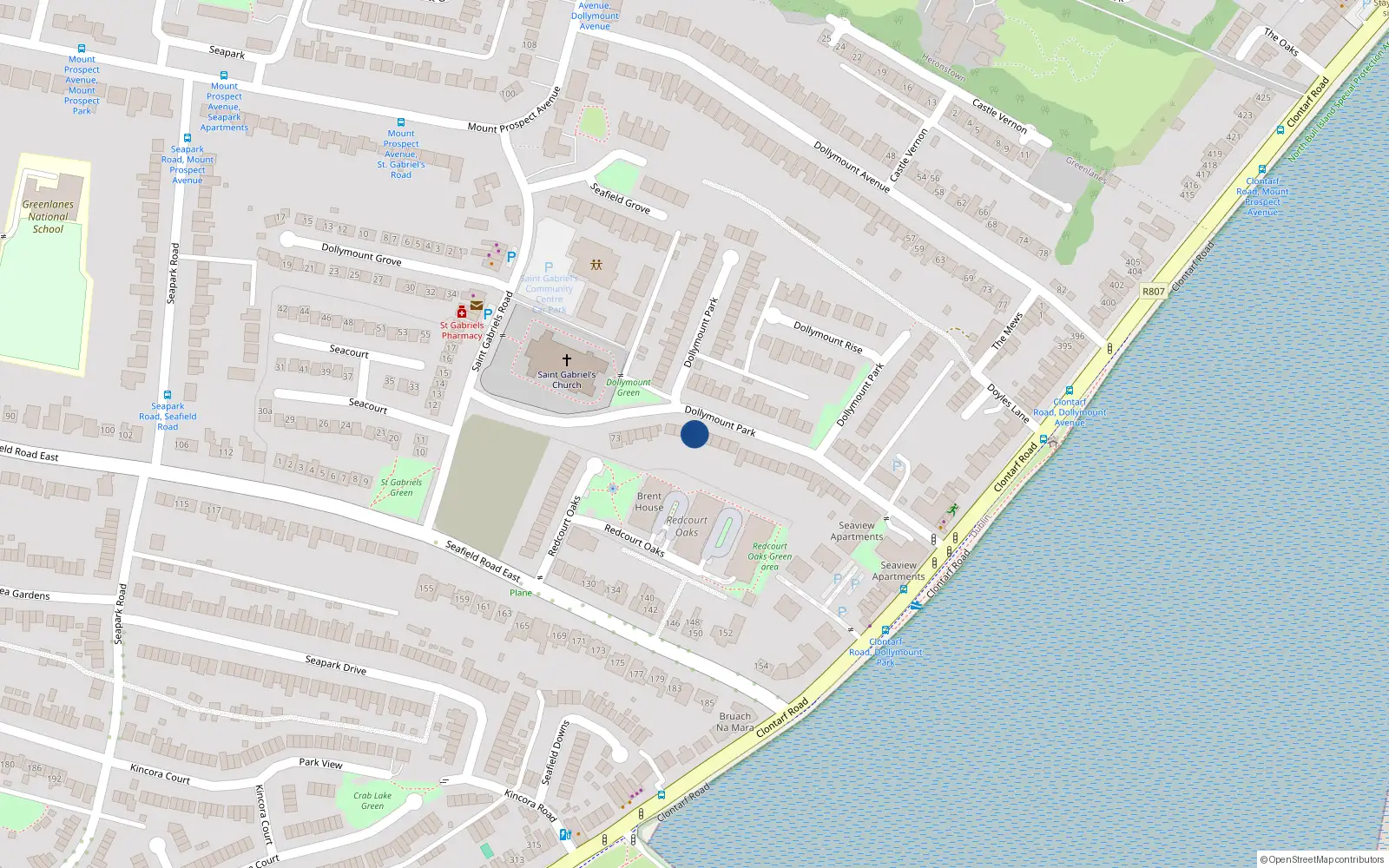Overhead map showing the location of 82 Dollymount Park, Dublin 3