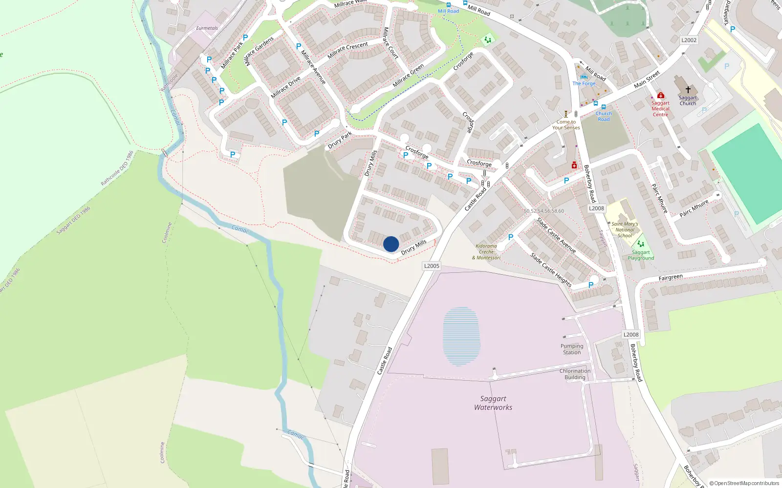 Overhead map showing the location of 82 Drury Mills, Saggart