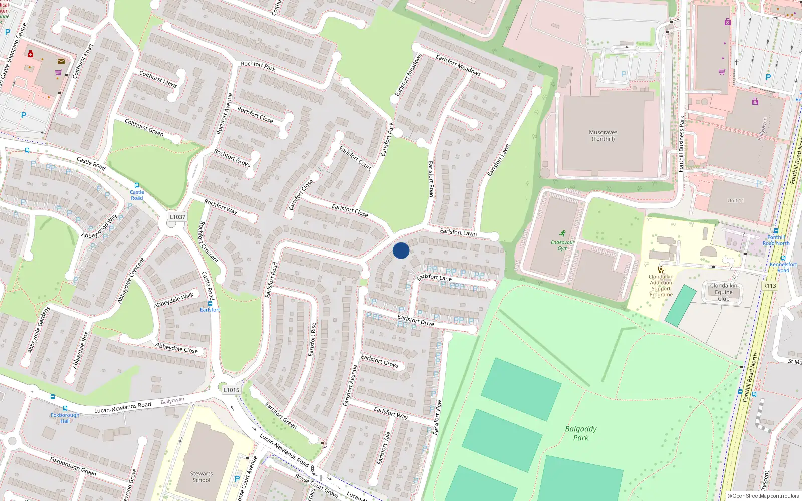 Overhead map showing the location of 82 Earlsfort Road, Lucan