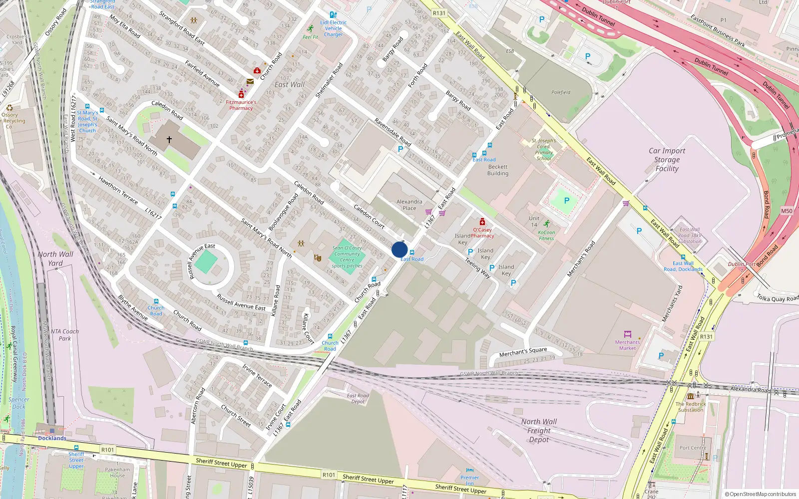 Overhead map showing the location of 82 East Road, Dublin 3