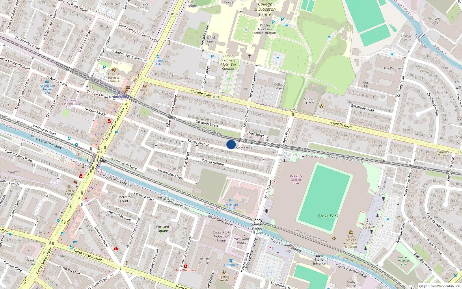 Overhead map showing the location of 82 Fitzroy Avenue, Dublin 3