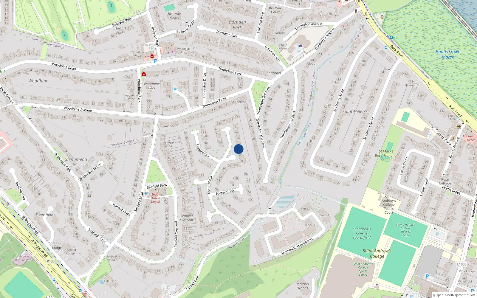Overhead map showing the location of 82 Fosterbrook, Stillorglan Road, Blackrock
