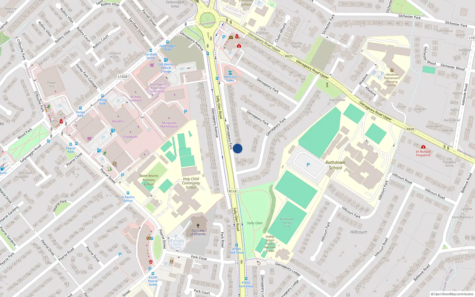 Overhead map showing the location of 82 Glenageary Avenue, Dublin