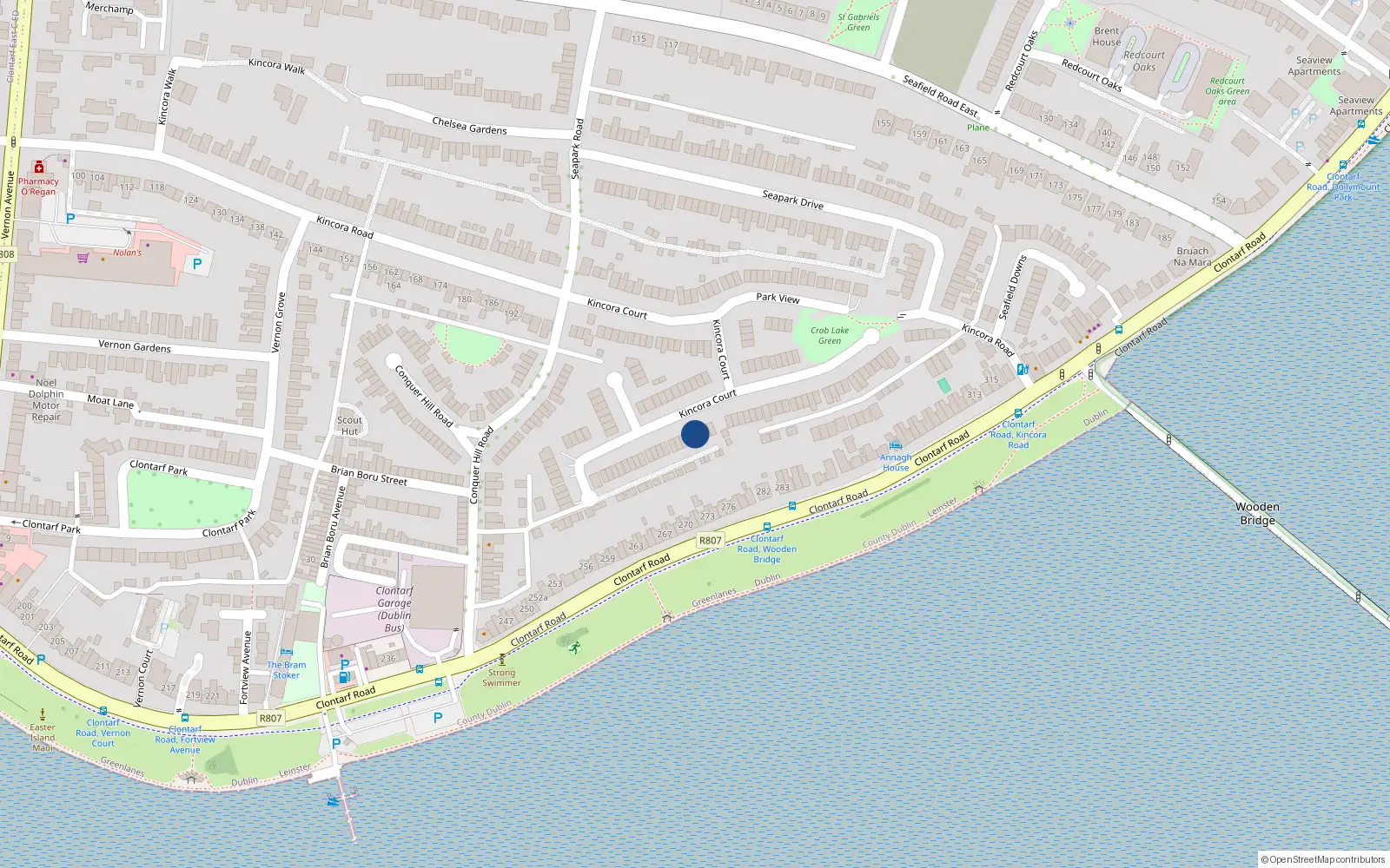Overhead map showing the location of 82 Kincora Court, Dublin 3