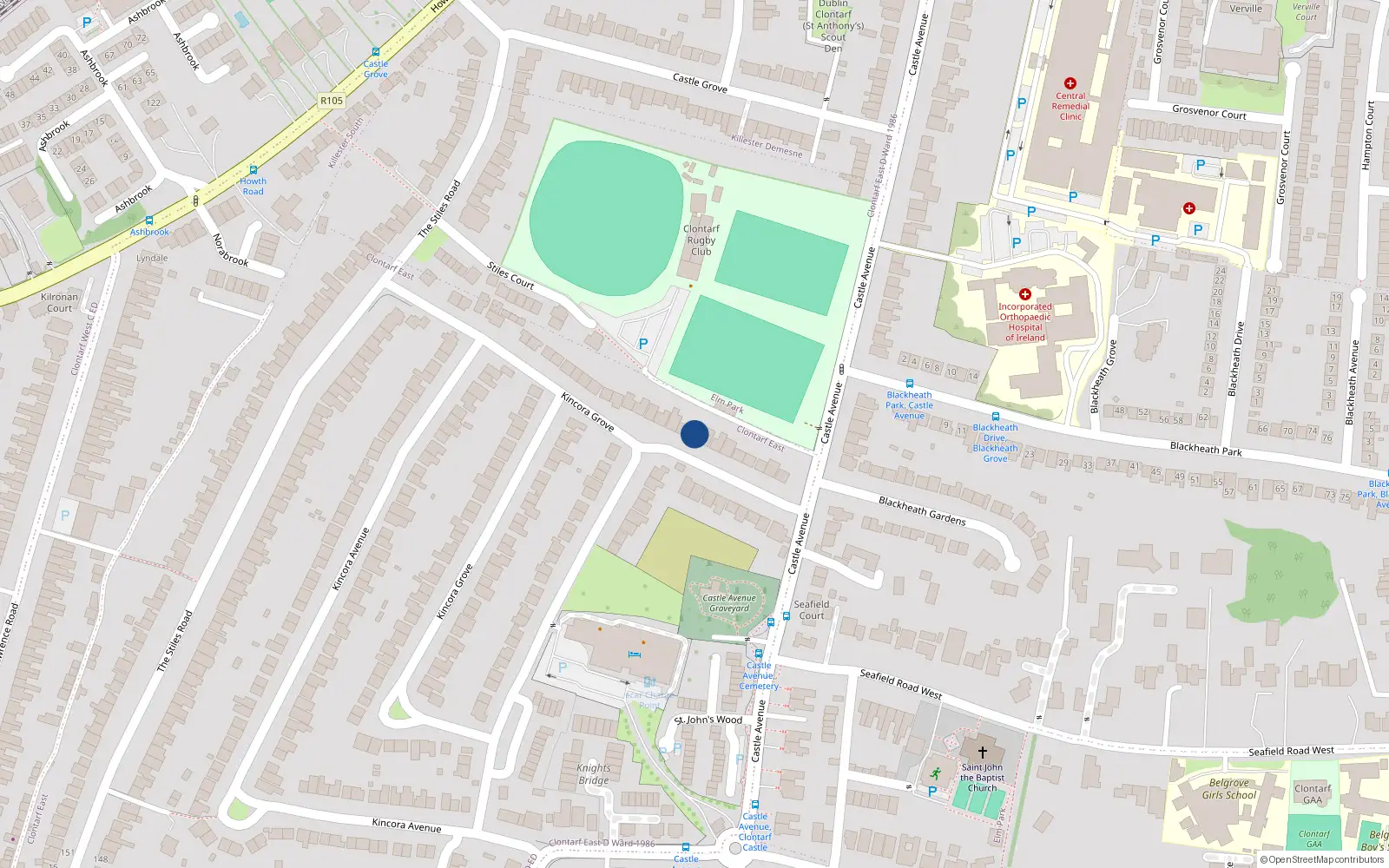 Overhead map showing the location of 82 Kincora Grove, Dublin 3