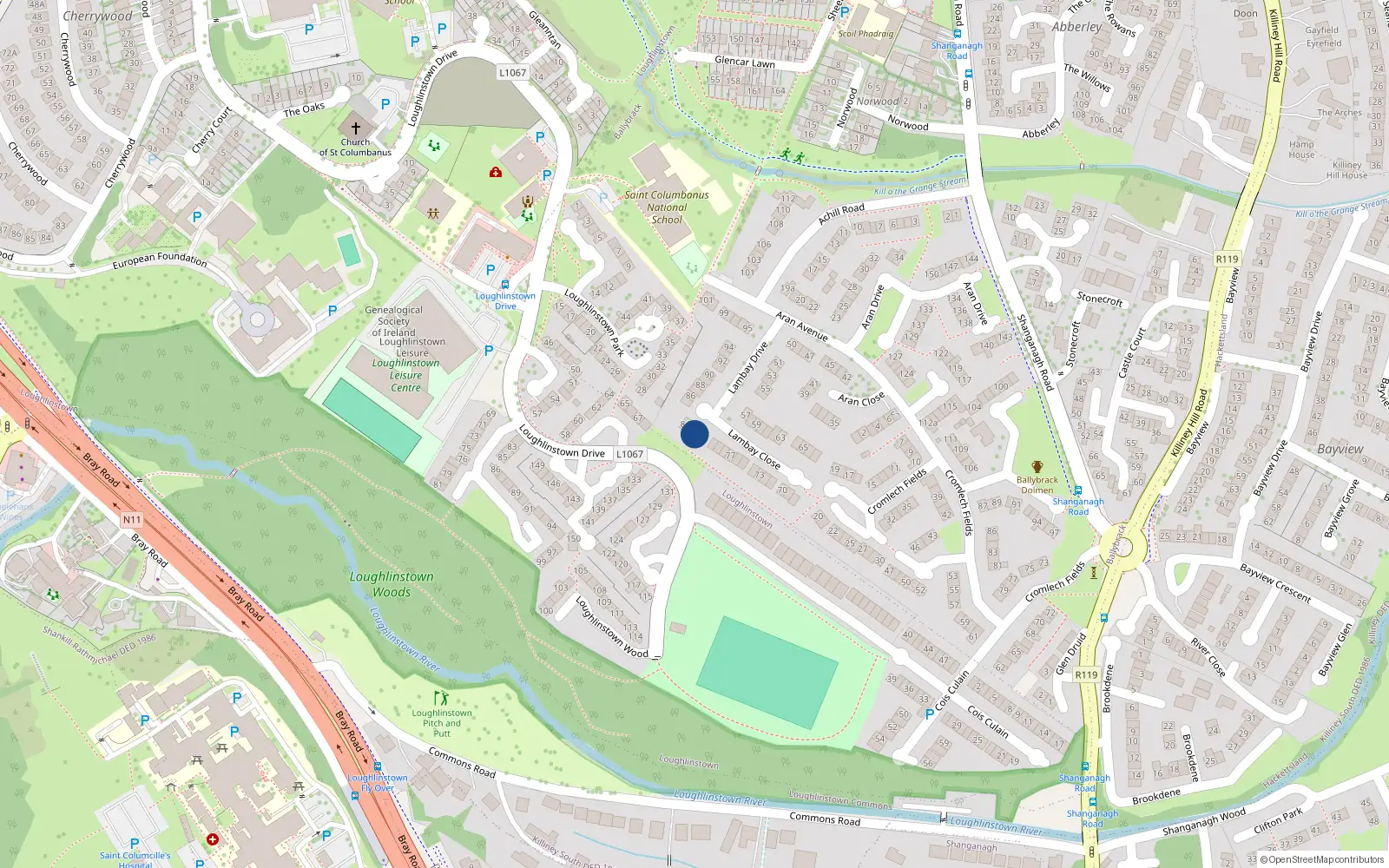 Overhead map showing the location of 82 Lambay Close, Ballybrack, Co Dublin