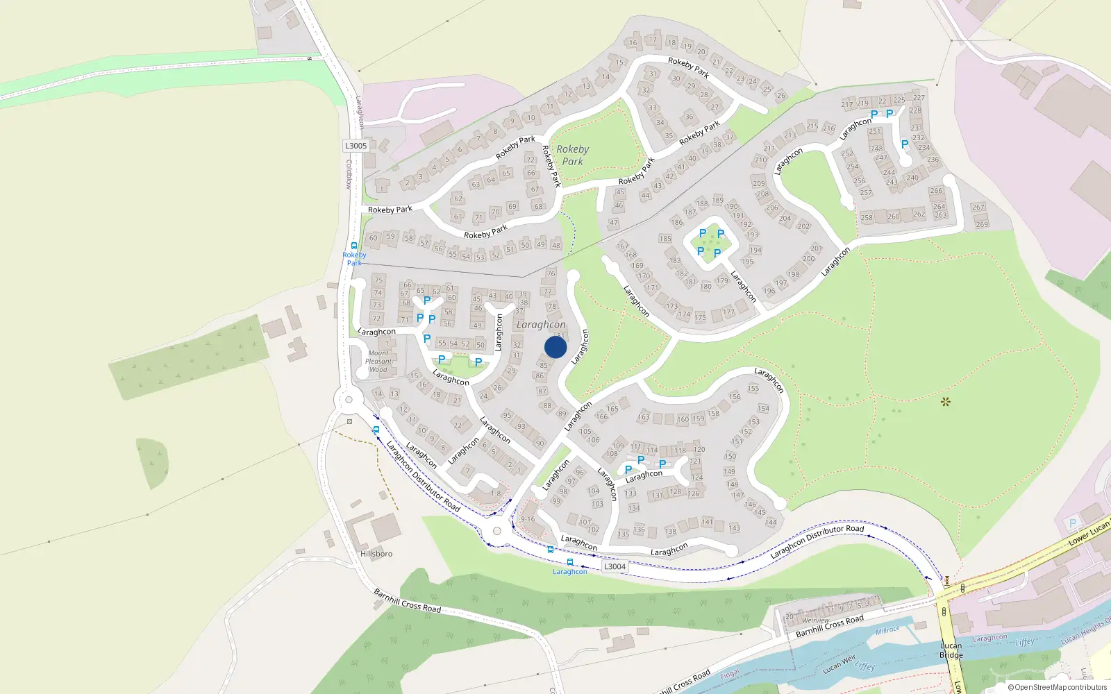 Overhead map showing the location of 82 Laraghcon, Lucan