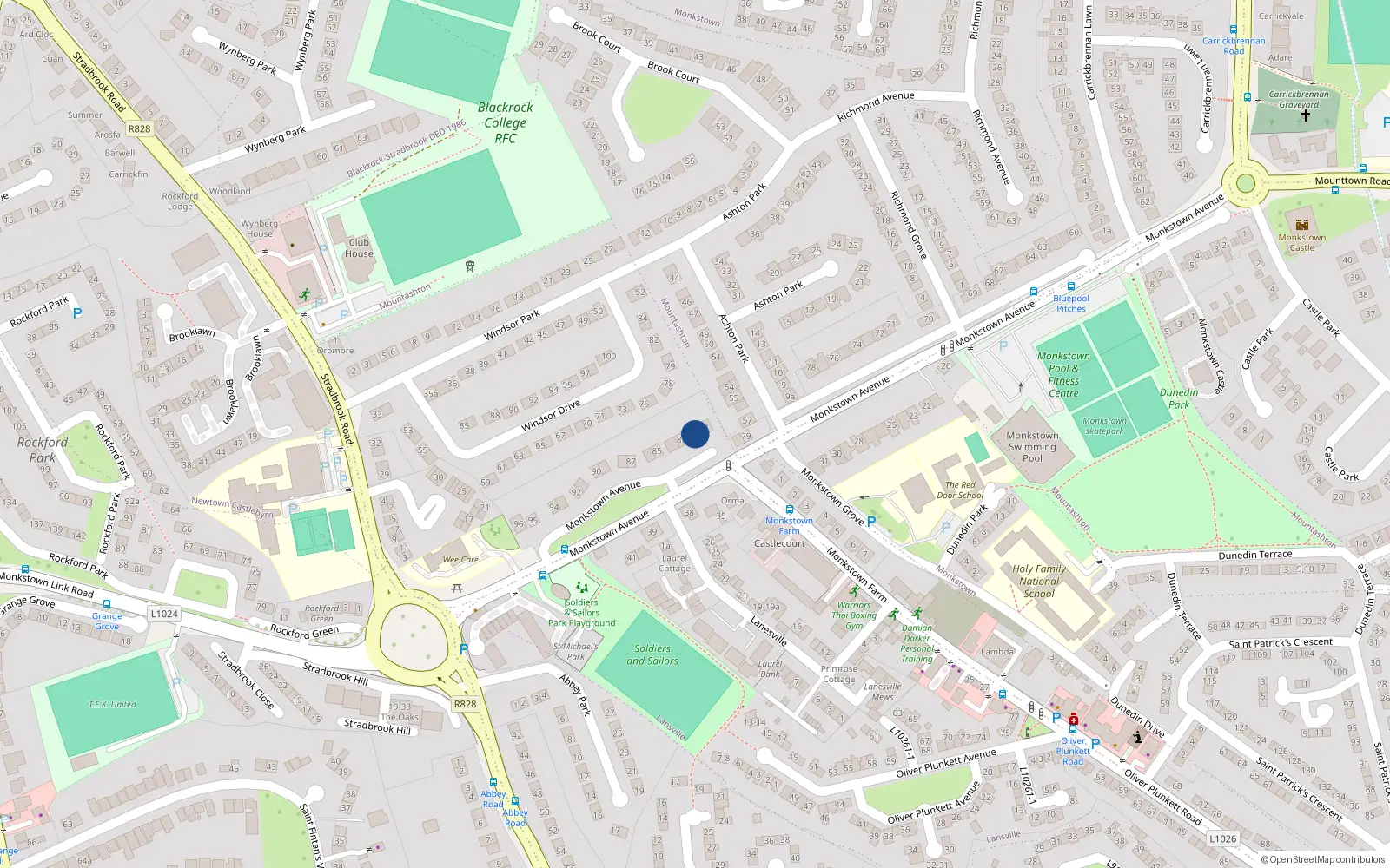 Overhead map showing the location of 82 Monkstown Avenue, Dublin