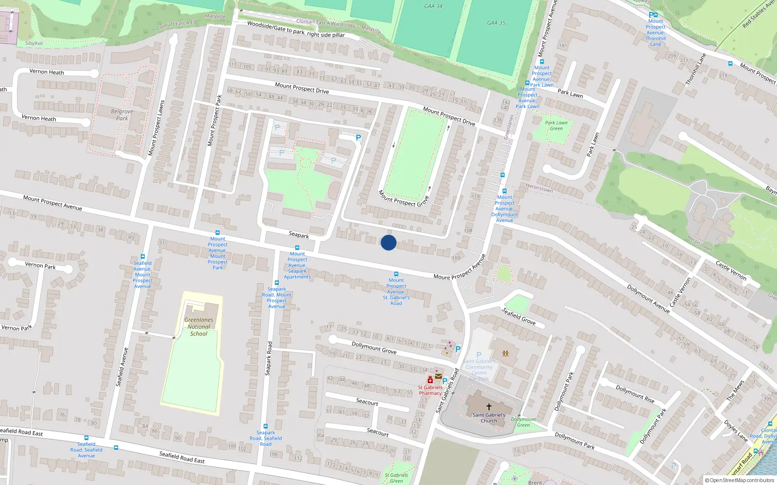 Overhead map showing the location of 82 Mount Prospect Avenue, Dublin 3