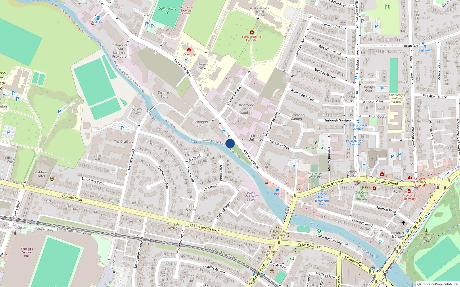 Overhead map showing the location of 82 Richmond Hall, Richmond Road, Fairview Dublin 3