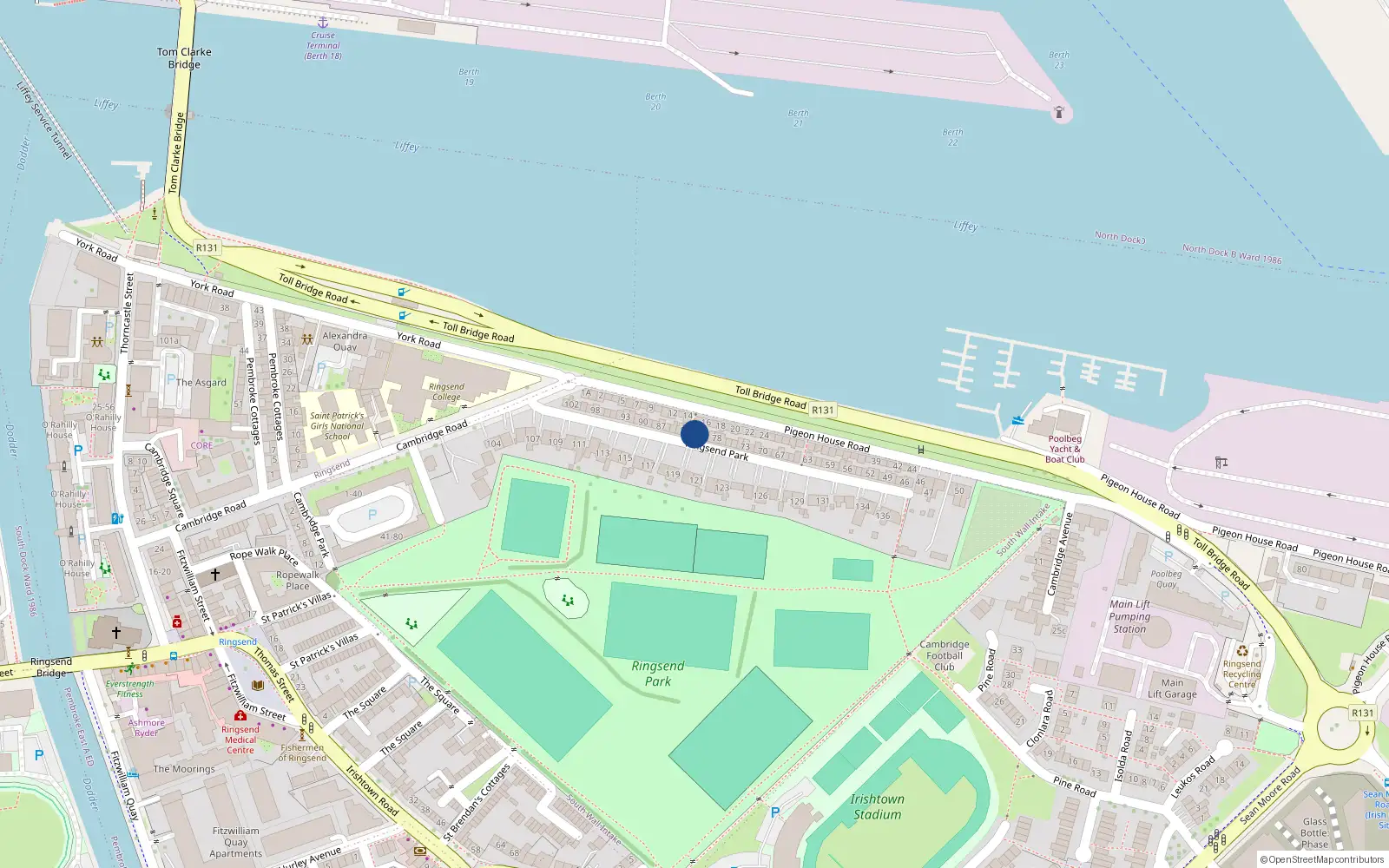 Overhead map showing the location of 82 Ringsend Park, Dublin