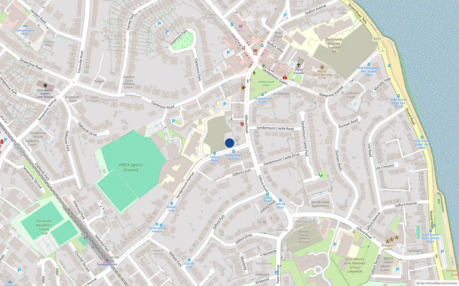 Overhead map showing the location of 82 Sandymount Avenue, Sandymount
