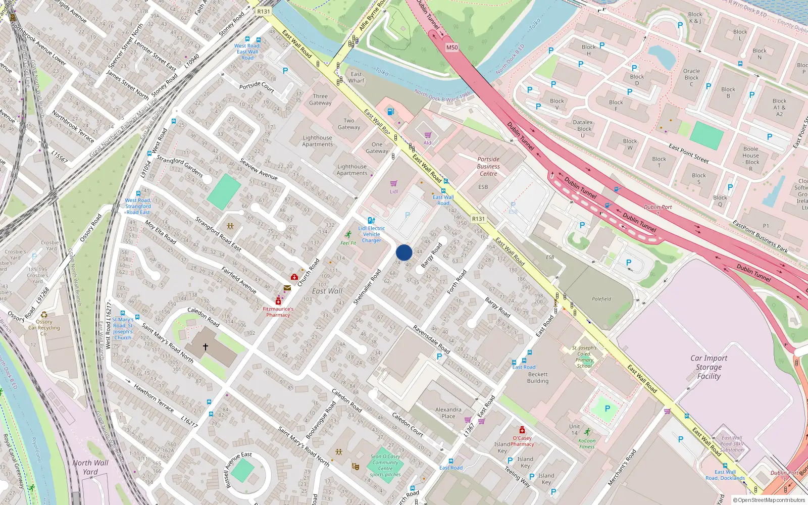 Overhead map showing the location of 82 Shelmalier Road, Dublin 3