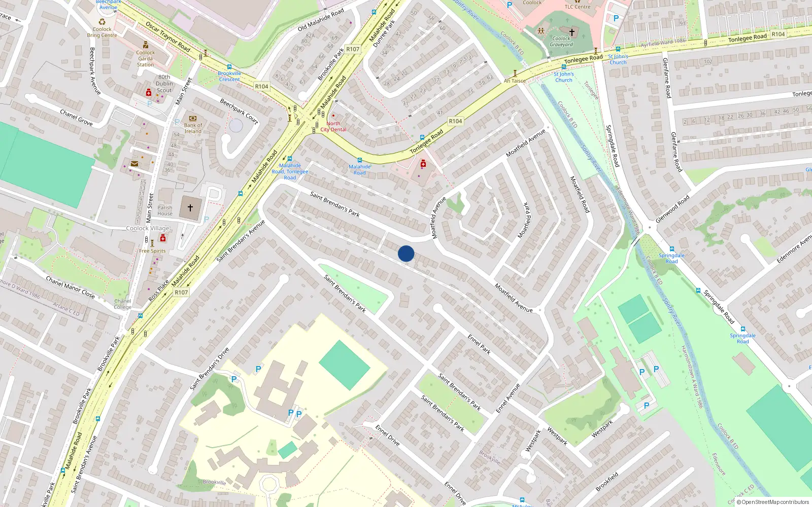 Overhead map showing the location of 82 Saint Brendan's Avenue, Dublin 5