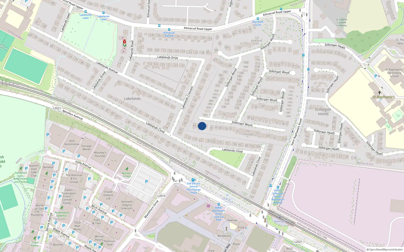 Overhead map showing the location of 82 Stillorgan Wood, Dublin