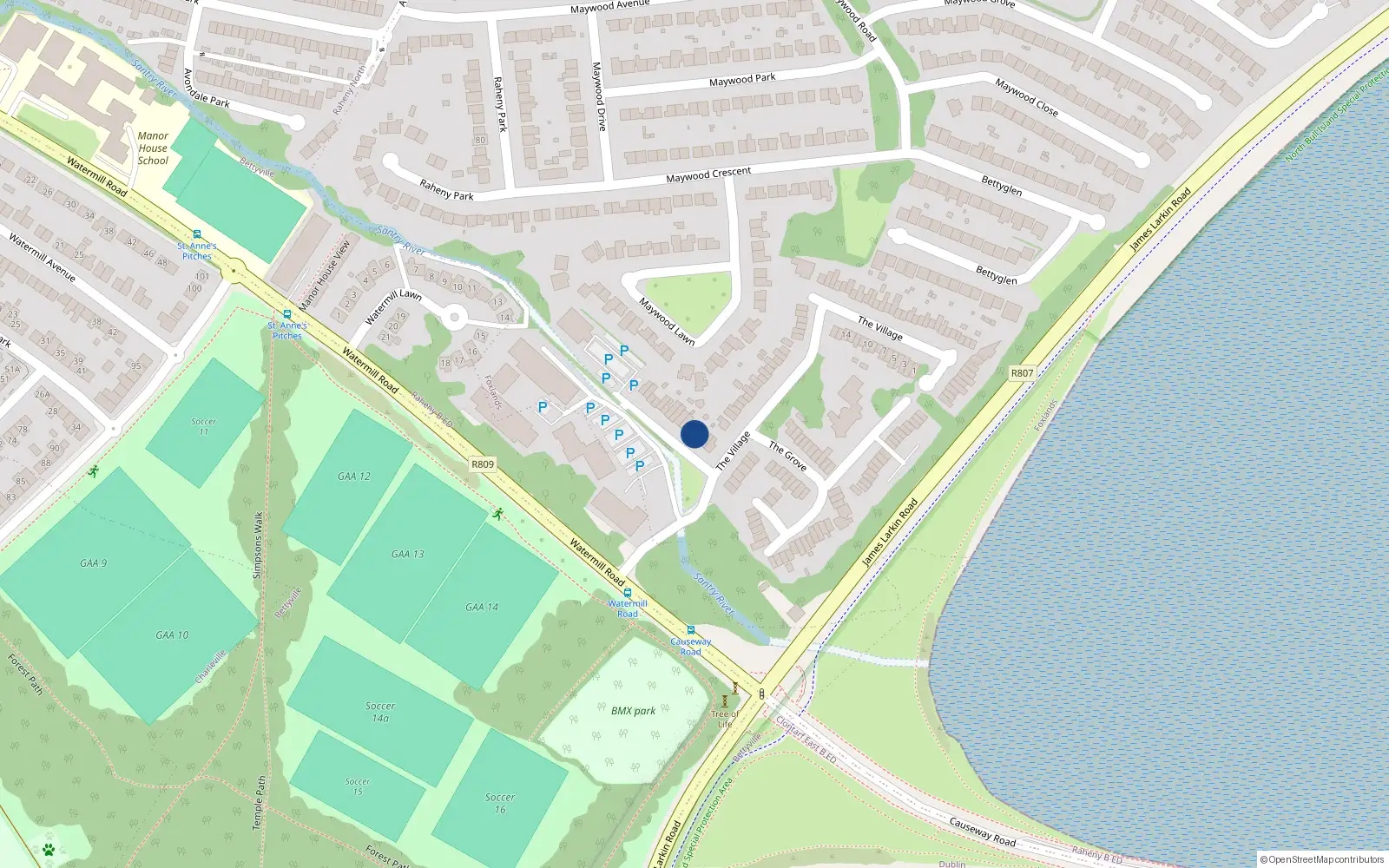 Overhead map showing the location of 82 The Village, Dublin 5