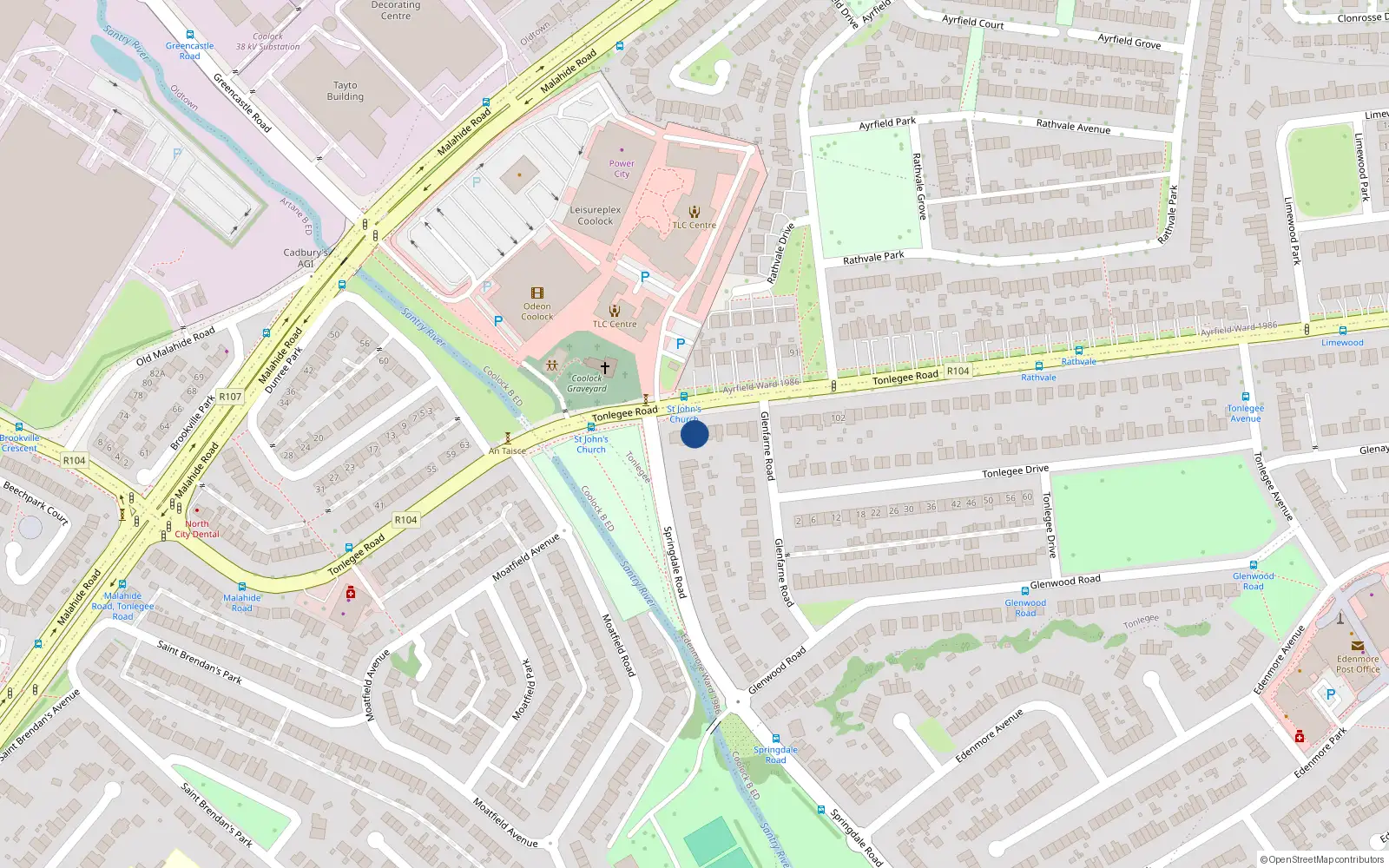 Overhead map showing the location of 82 Tonlegee Road, Raheny, Dublin 5