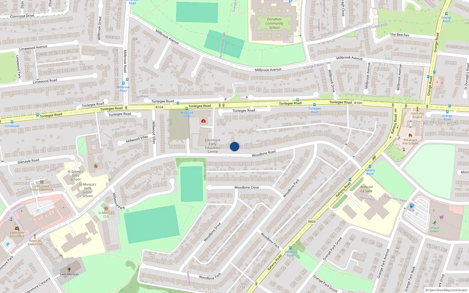 Overhead map showing the location of 82 Woodbine Road, Dublin 5