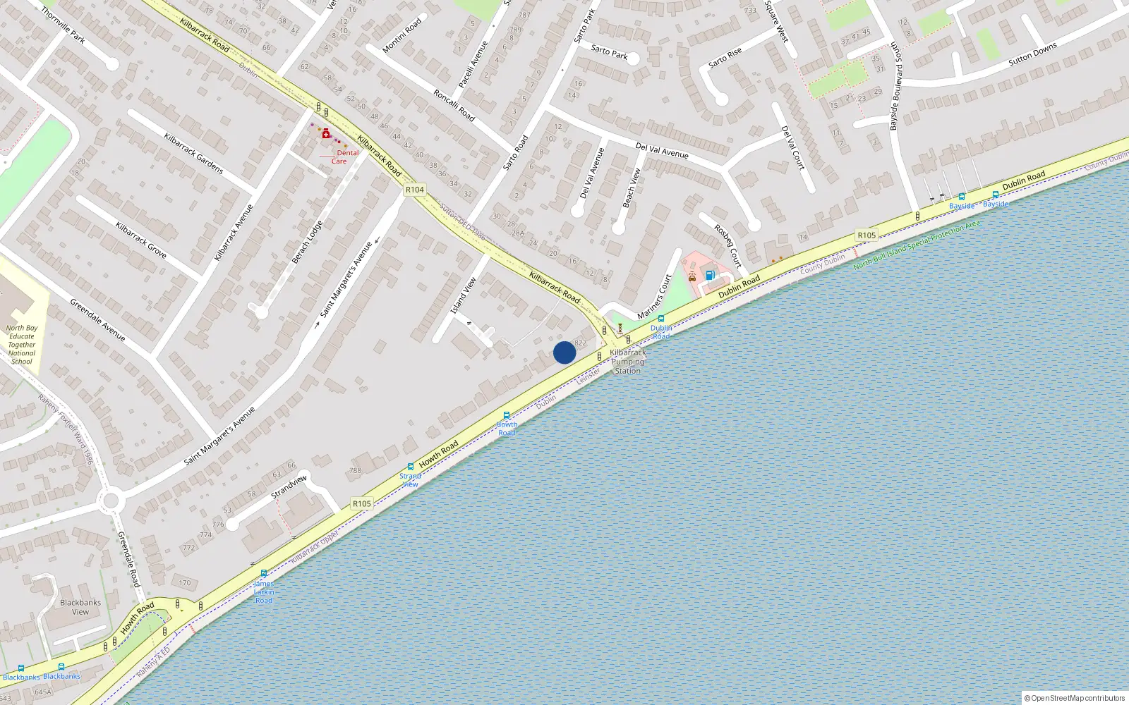 Overhead map showing the location of 820 Howth Road, Dublin 5