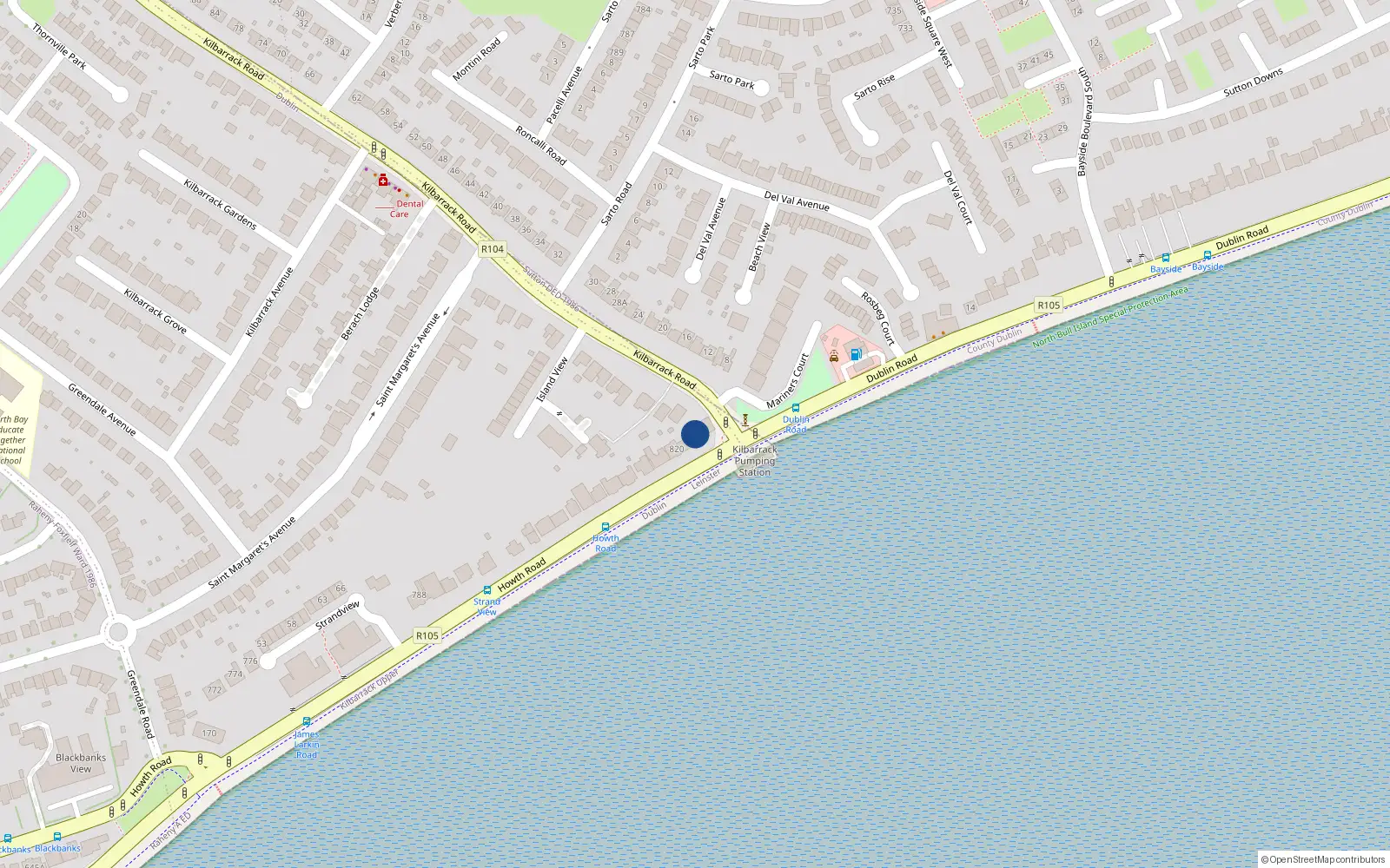 Overhead map showing the location of 822 Howth Road, Dublin 5