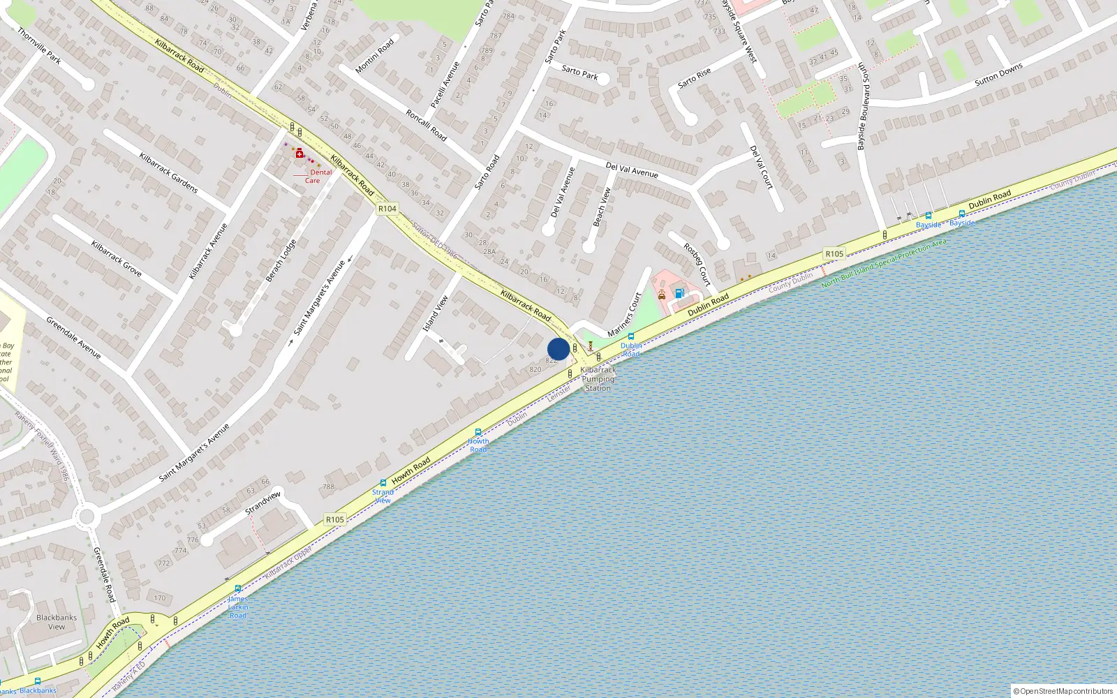 Overhead map showing the location of 824 Howth Road, Dublin 5