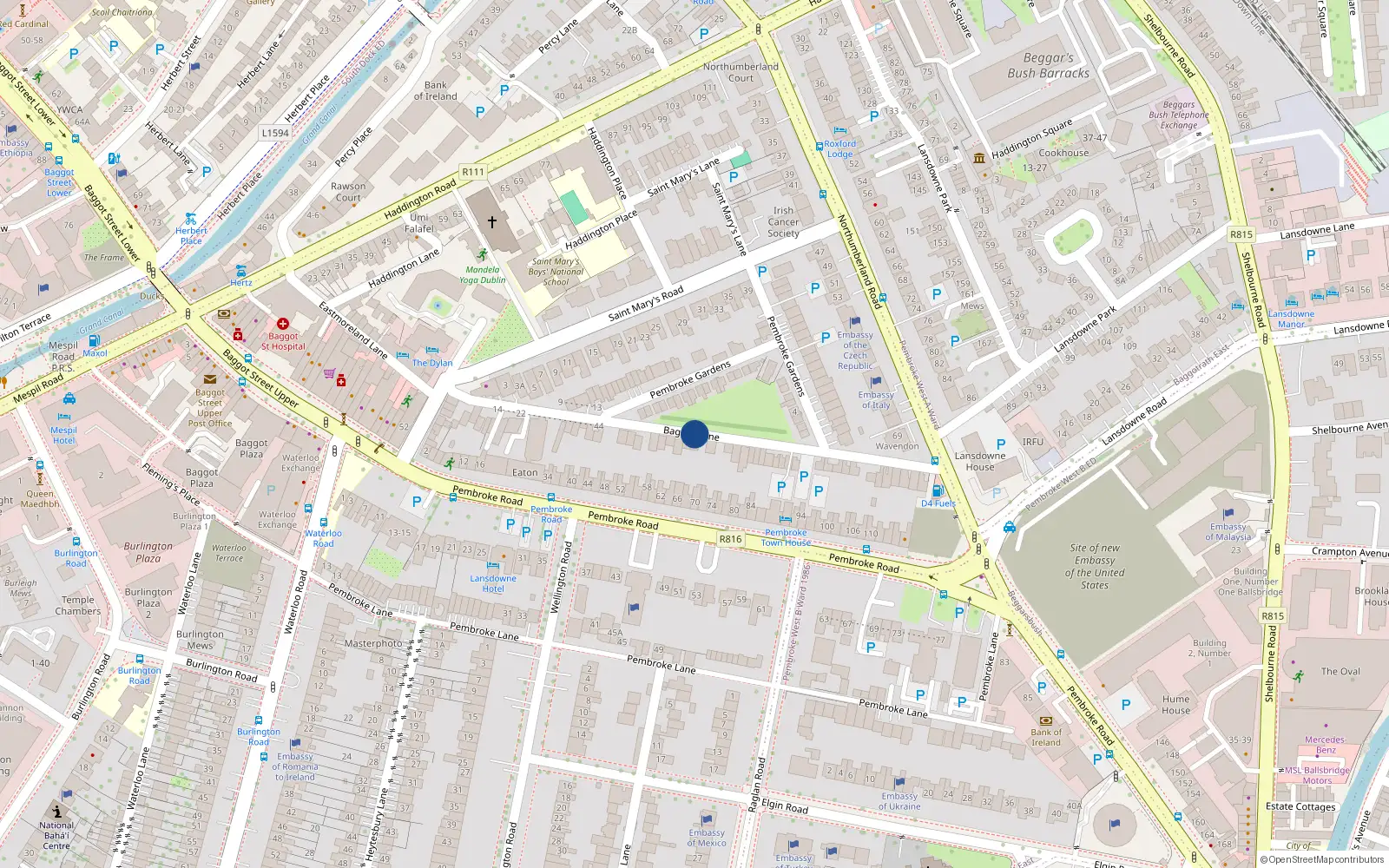 Overhead map showing the location of 82B Baggot Lane, Dublin 4