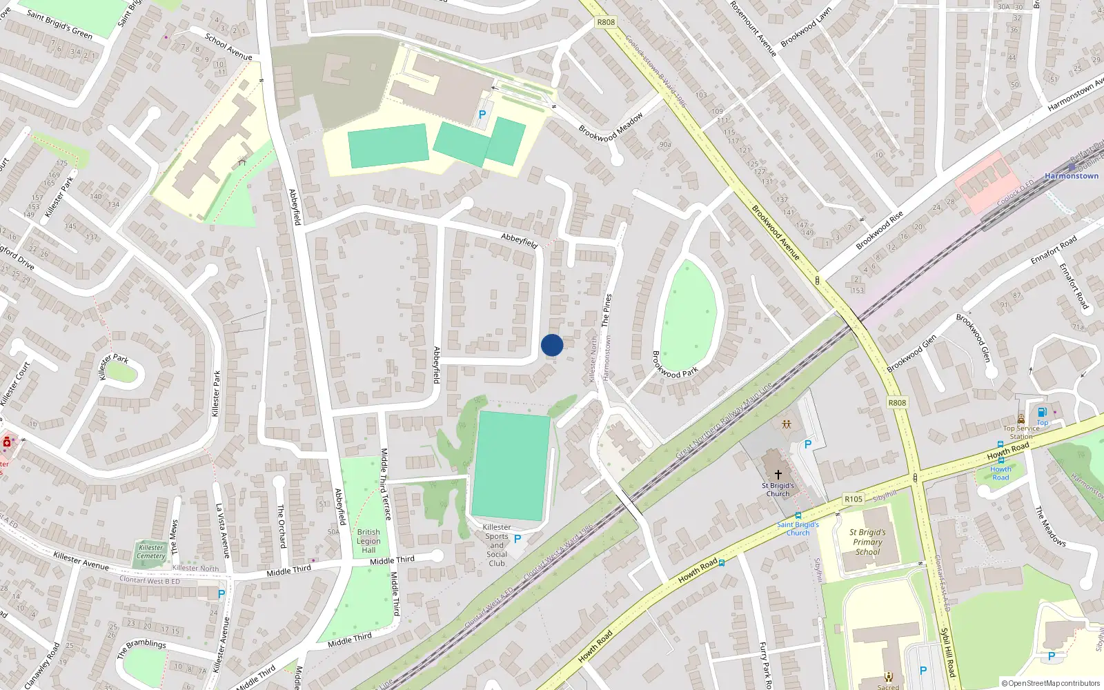 Overhead map showing the location of 83 Abbeyfield, Dublin 5