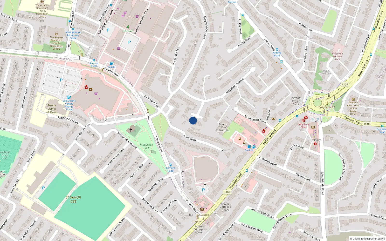 Overhead map showing the location of 83 Ardcollum Avenue, Artane, Dublin 5