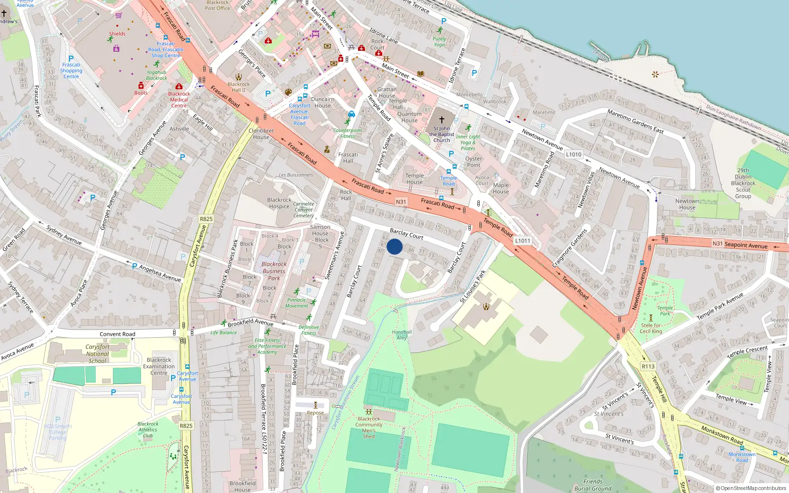 Overhead map showing the location of 83 Barclay Court, Blackrock, Dublin