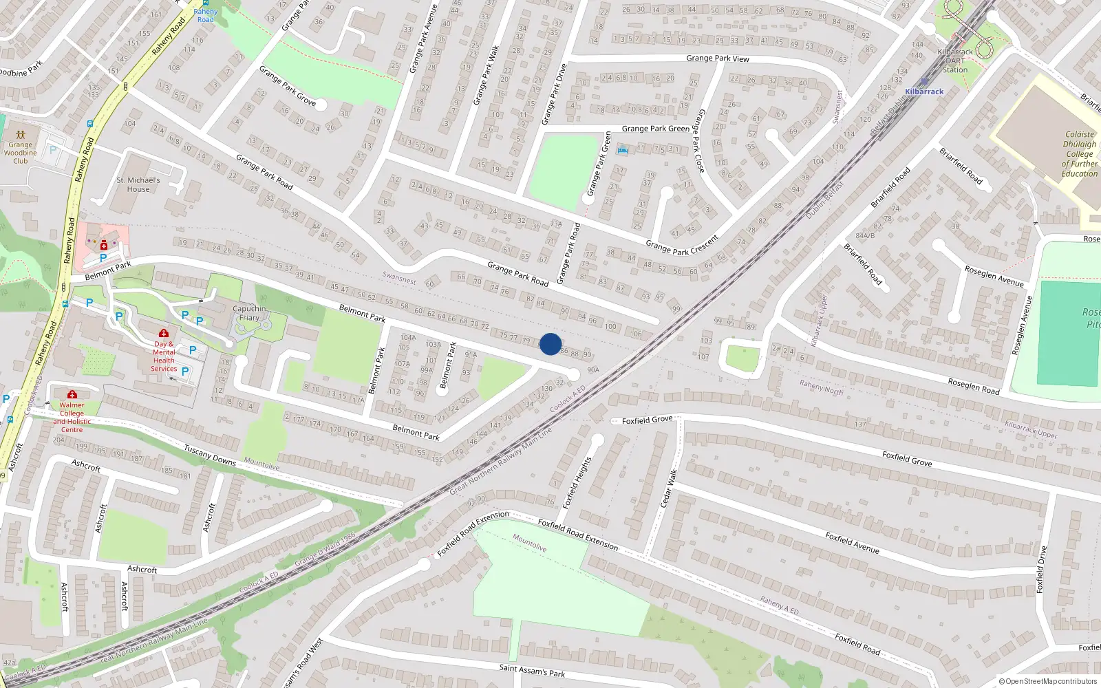Overhead map showing the location of 83 Belmont Park, Dublin 5