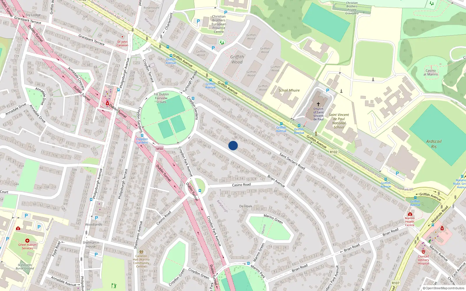 Overhead map showing the location of 83 Brian Avenue, Dublin 3