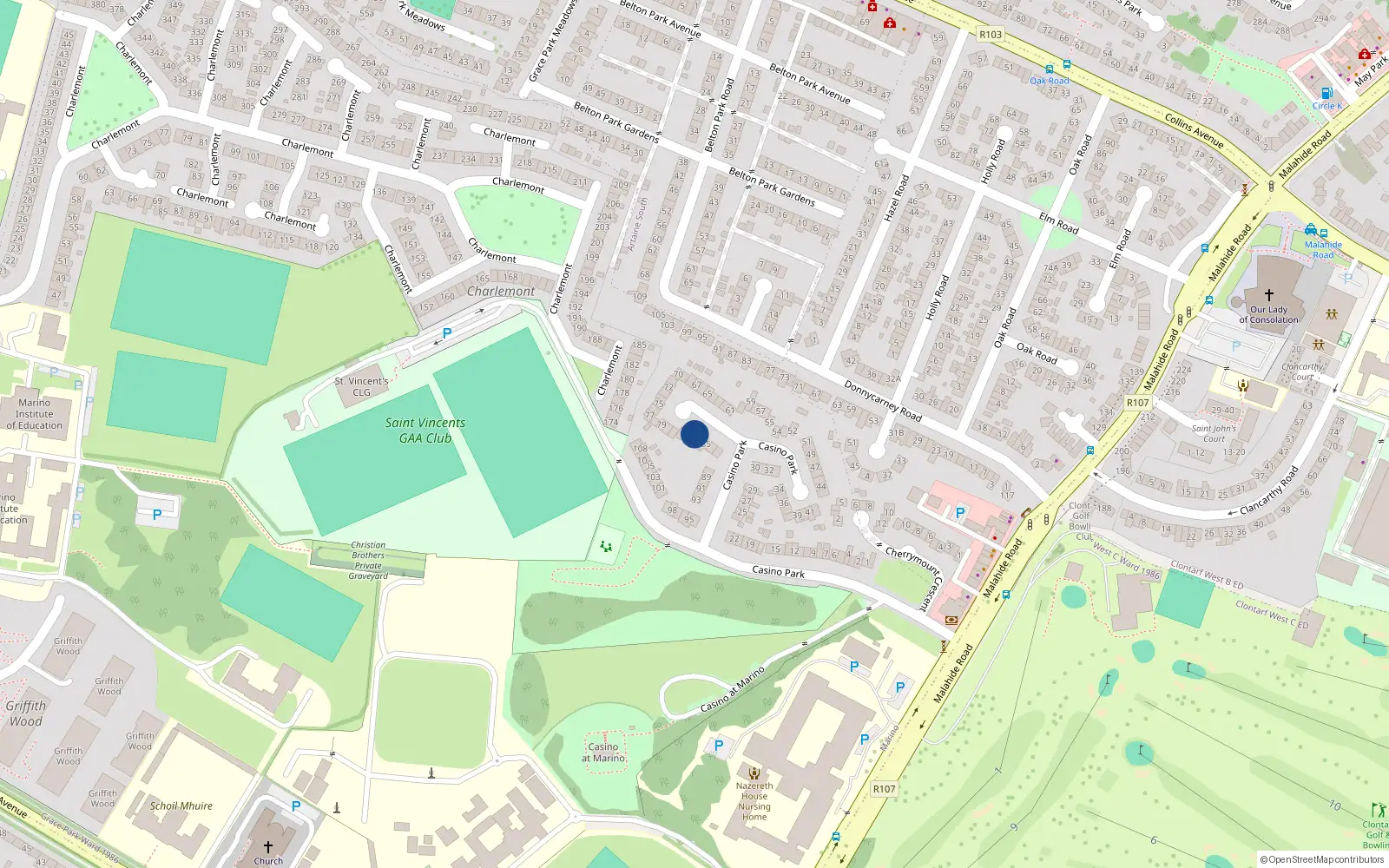 Overhead map showing the location of 83 Casino Park, Dublin 3