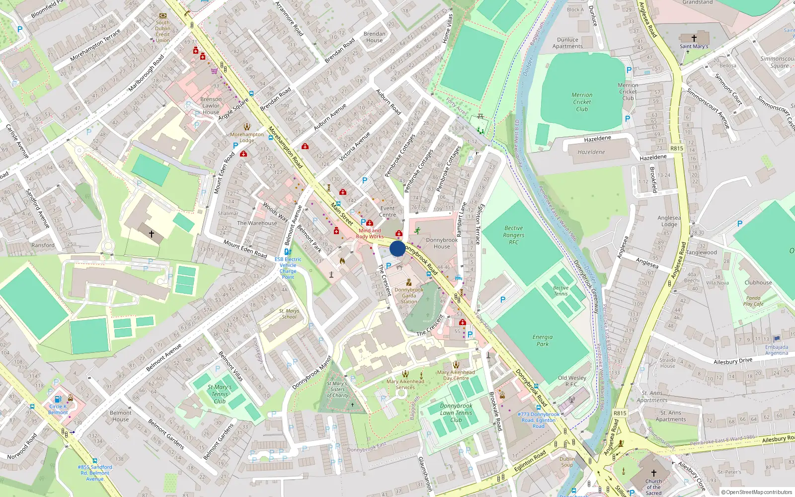 Overhead map showing the location of 83 Donnybrook, Castle, Dublin 4