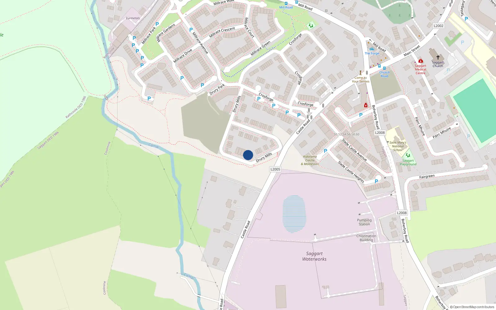 Overhead map showing the location of 83 Drury Mills, Saggart