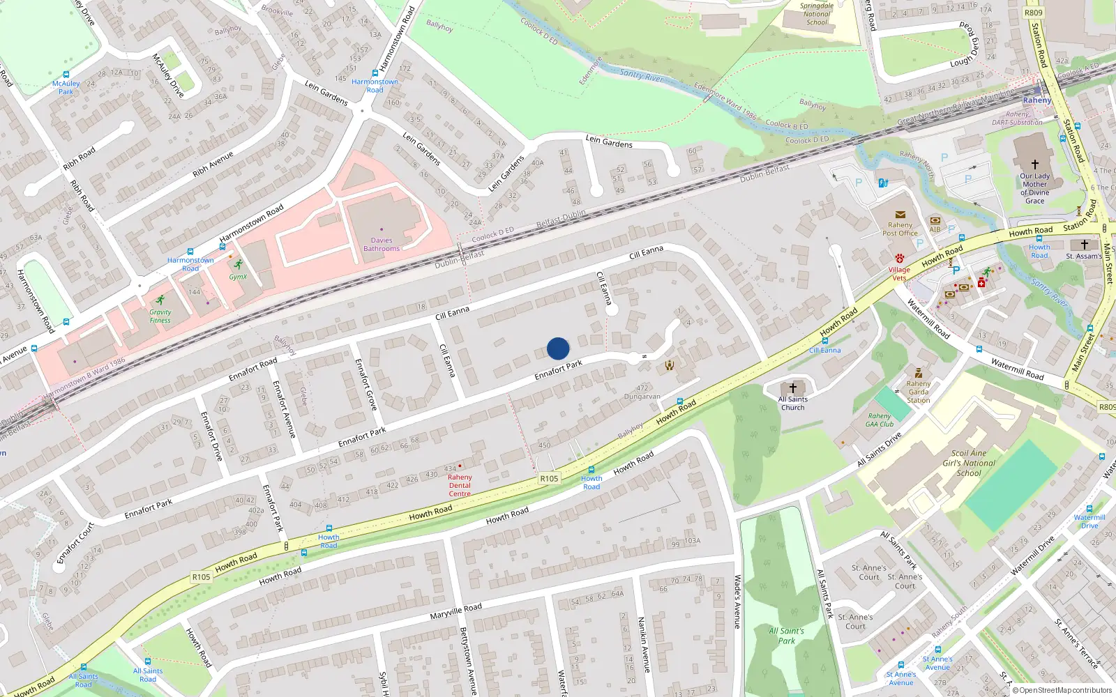 Overhead map showing the location of 83 Ennafort Park, Dublin 5
