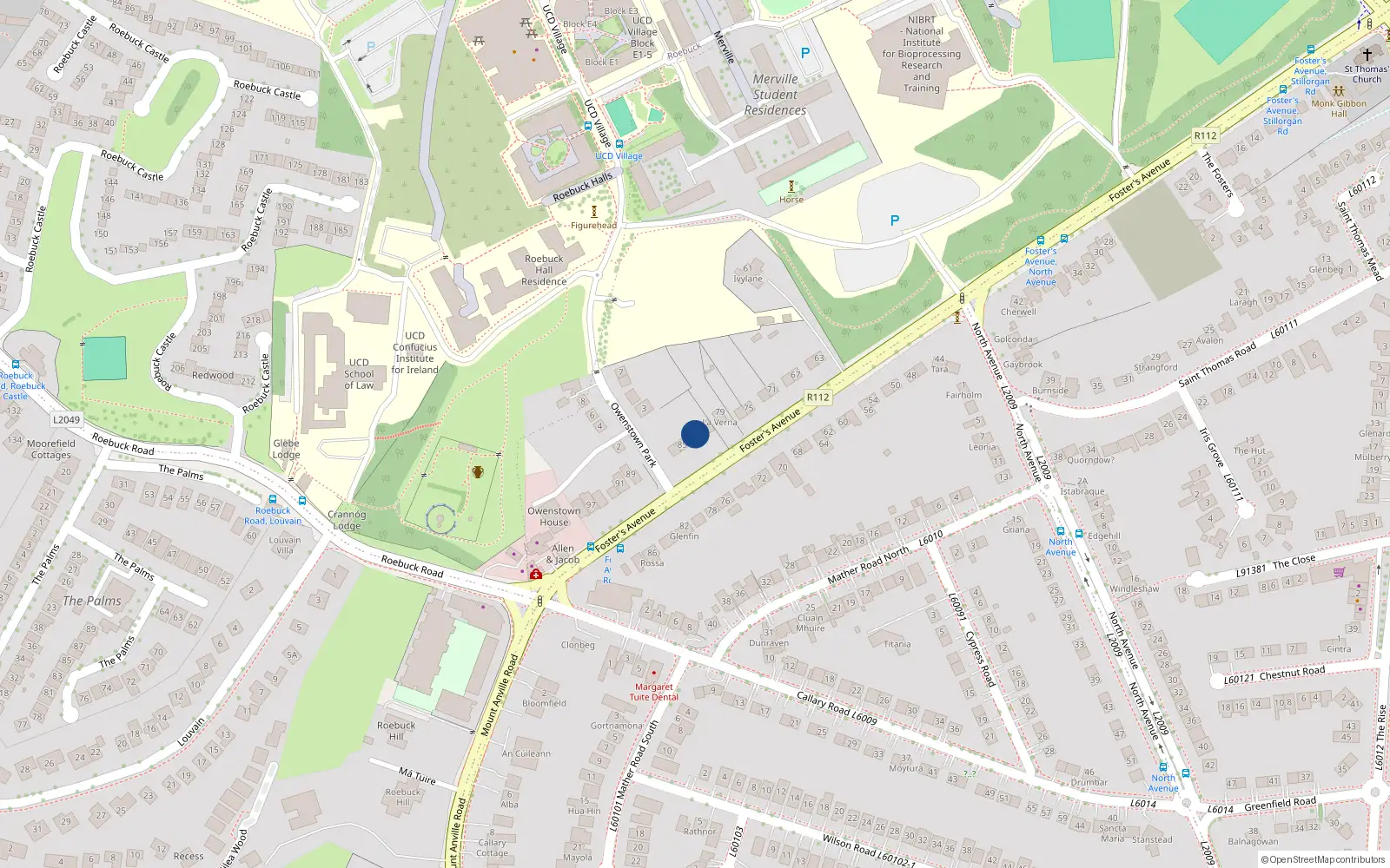 Overhead map showing the location of 83 Foster Avenue, Blackrock