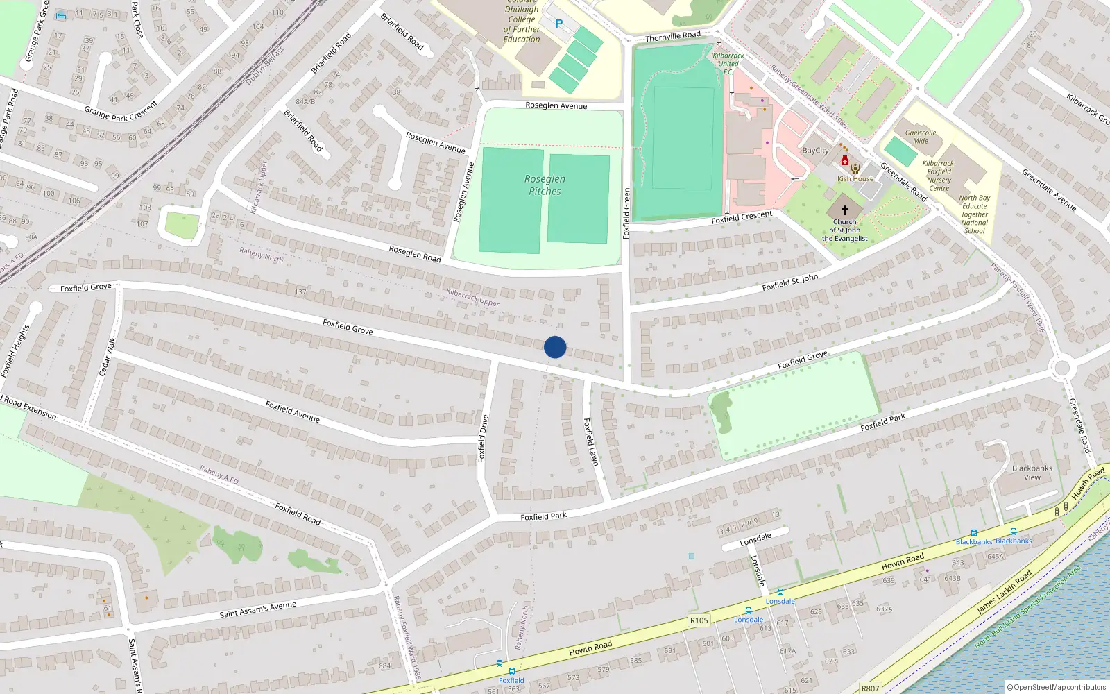 Overhead map showing the location of 83A Foxfield Grove, Dublin 5