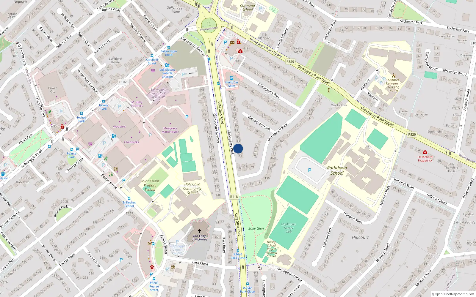 Overhead map showing the location of 83 Glenageary Avenue, Glenageary, Dublin