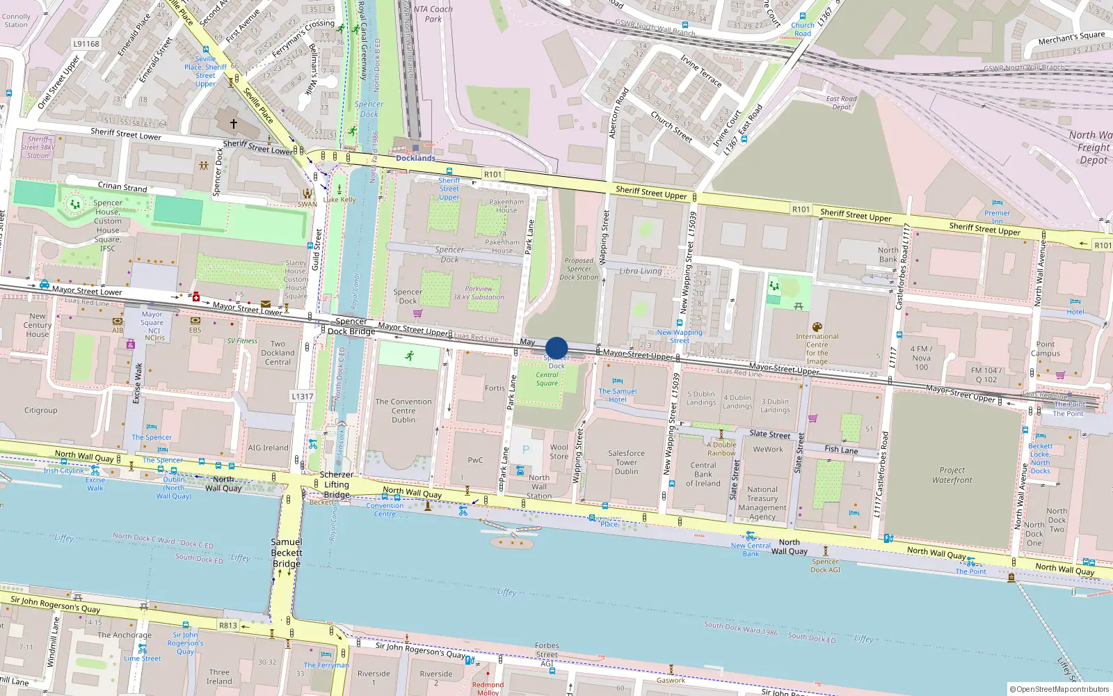Overhead map showing the location of 83 Hill of Down House, Spencer Dock, Dublin 1